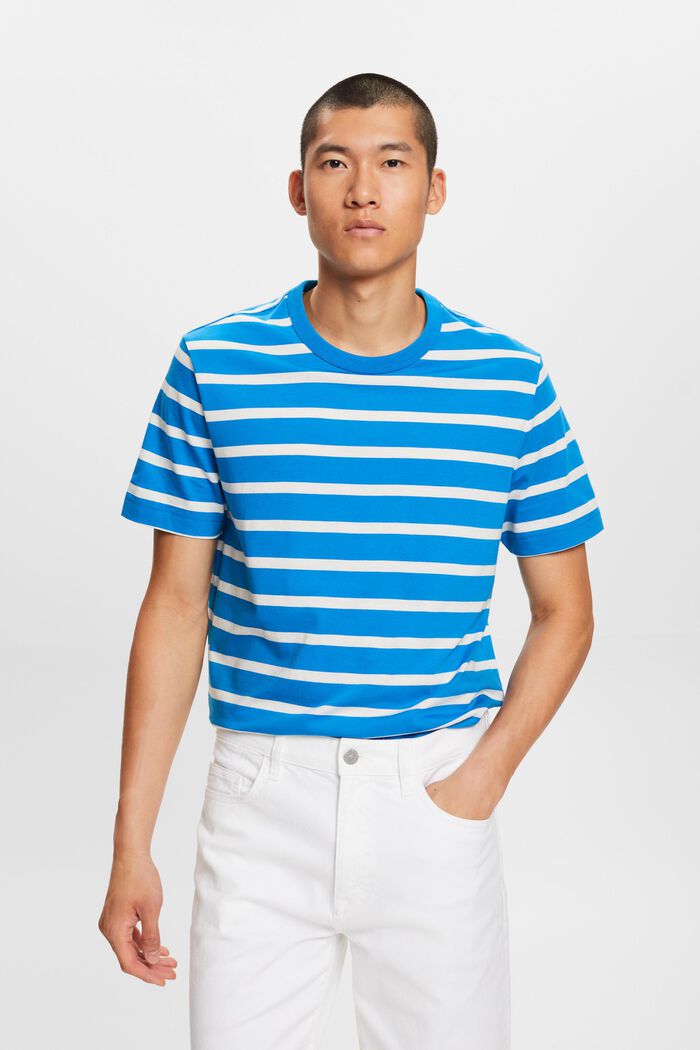 Striped Cotton Jersey T-Shirt, BLUE, detail image number 0
