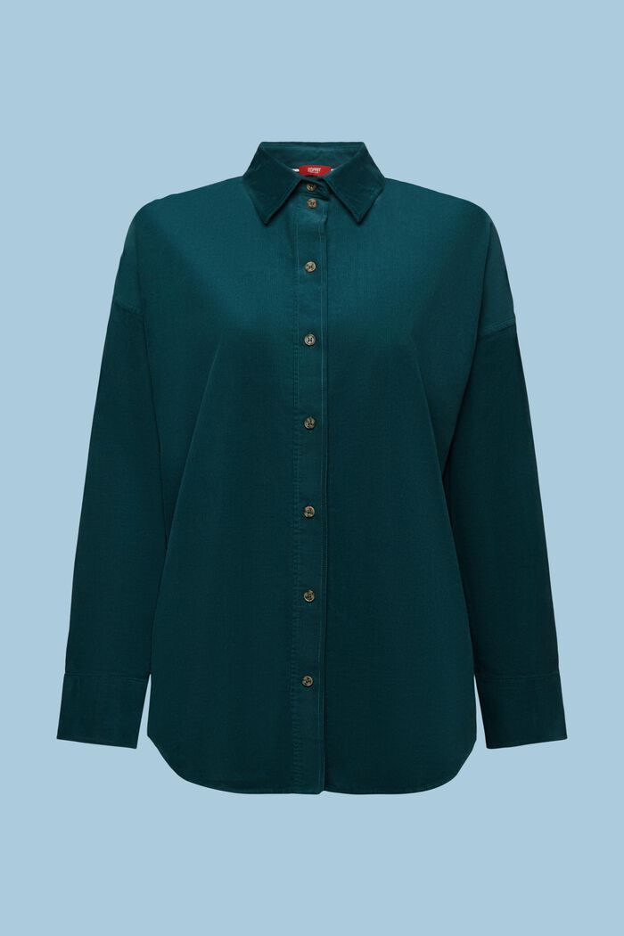 Oversize Corduroy Shirt Blouse, EMERALD GREEN, detail image number 6