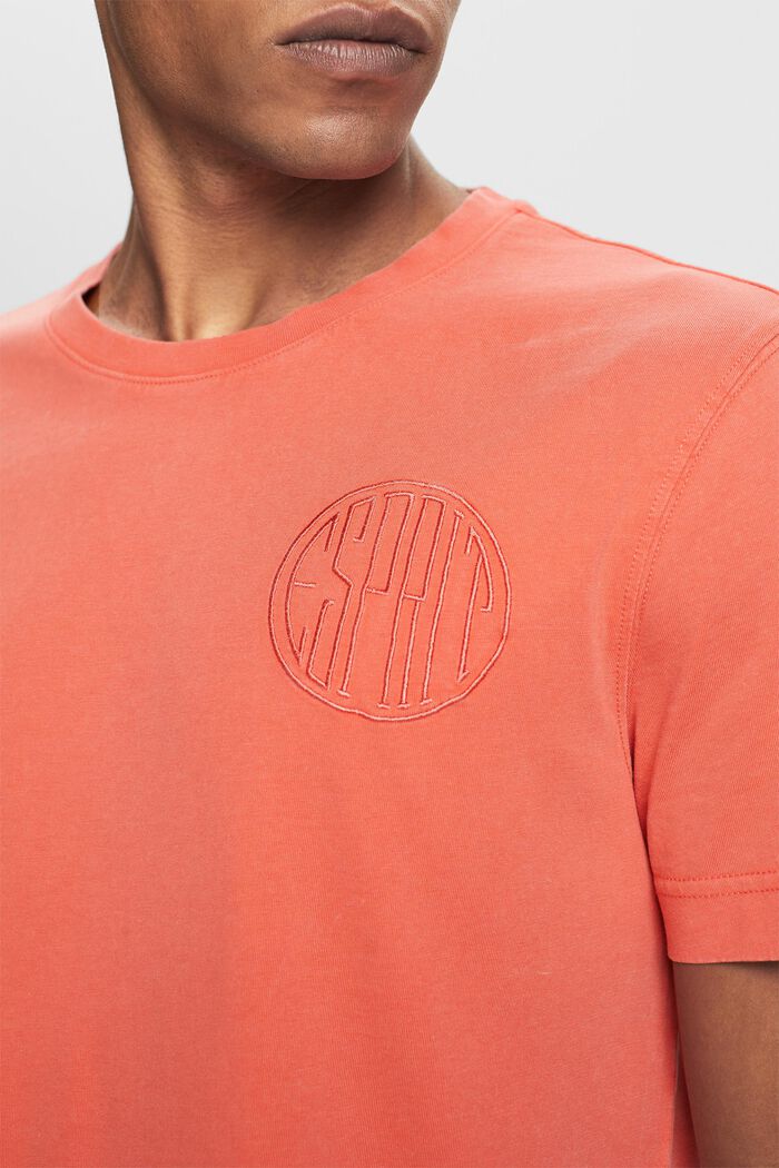 T-shirt with a stitched logo, 100% cotton, CORAL RED, detail image number 2