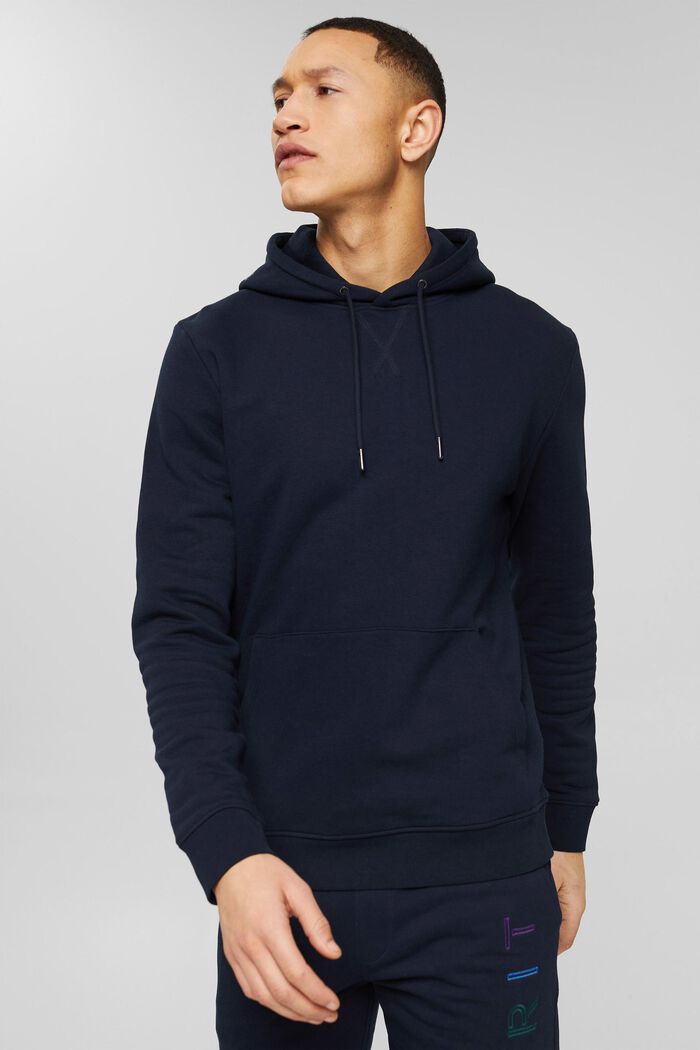 Hoodie with logo embroidery, blended cotton, NAVY BLUE, detail image number 0