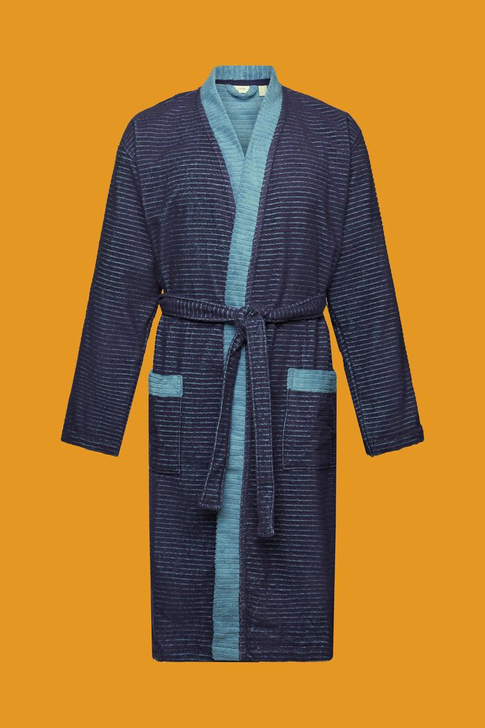 Bathrobe with textured stripes, NAVY BLUE, detail image number 5