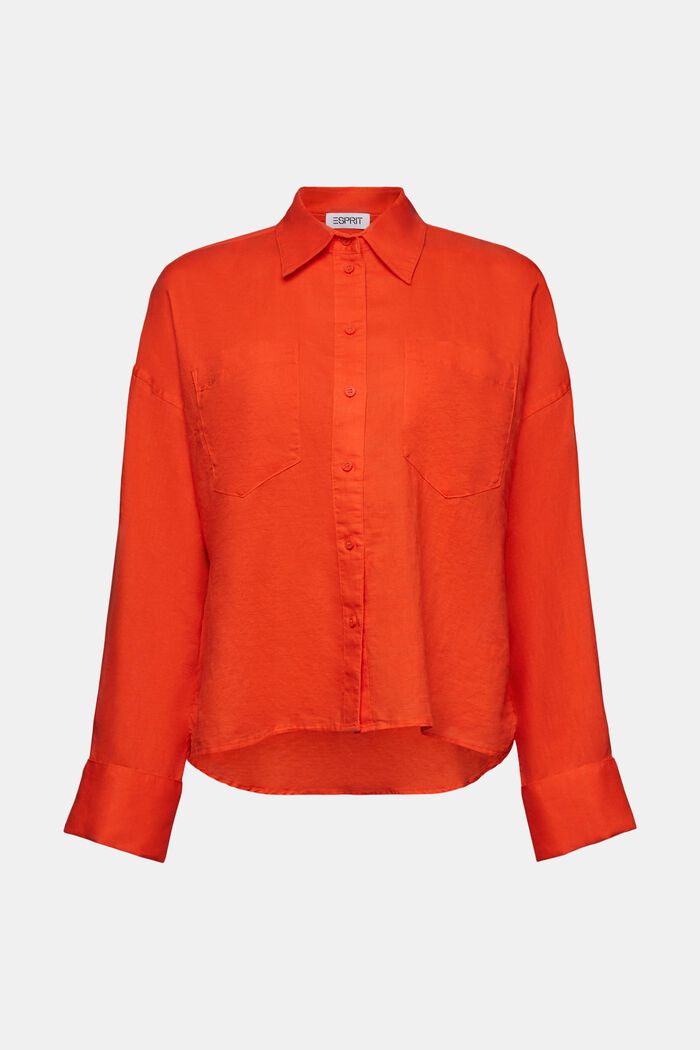 Cotton-Linen Shirt Blouse, BRIGHT ORANGE, detail image number 6