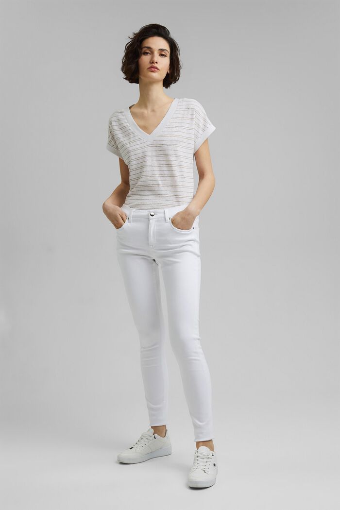 Cotton/linen: striped T-shirt, WHITE, detail image number 1
