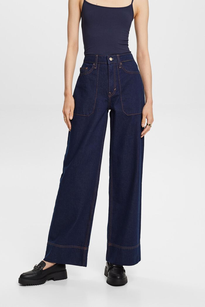 Retro wide leg jeans, 100% cotton, BLUE RINSE, detail image number 0