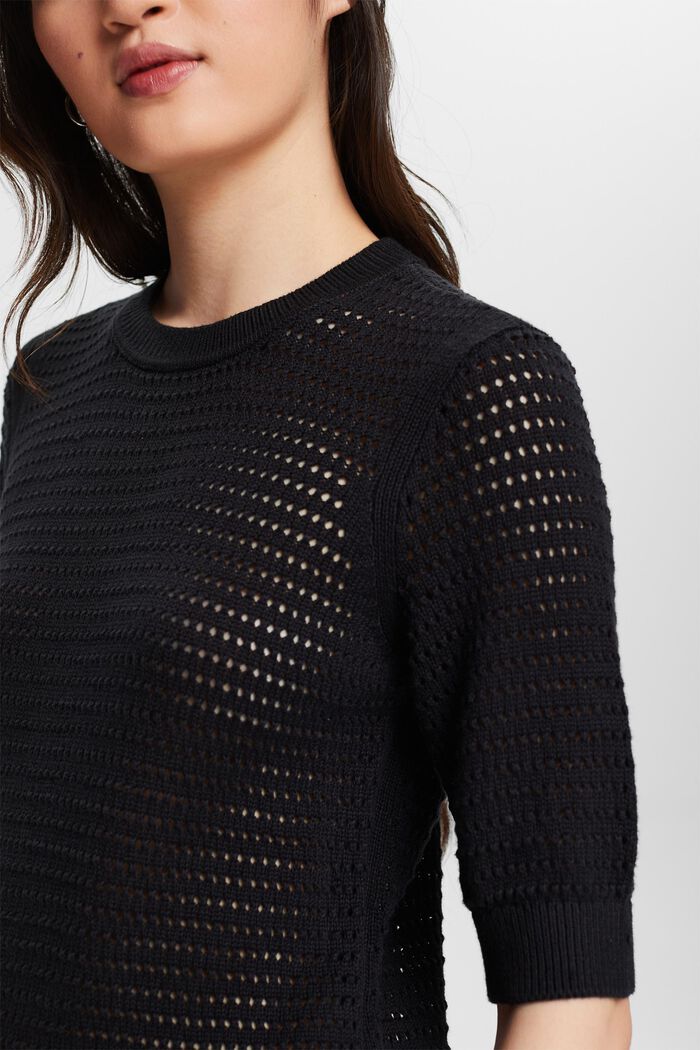 Mesh Short-Sleeve Sweater, BLACK, detail image number 3