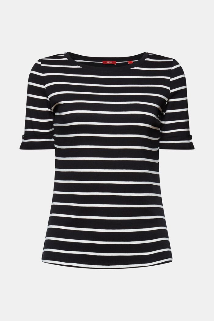 Striped Round Neck Cotton Top, BLACK, detail image number 6