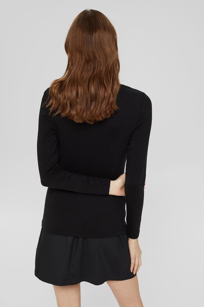 Made of TENCEL™: lace-trimmed, long sleeve top, BLACK, detail image number 3