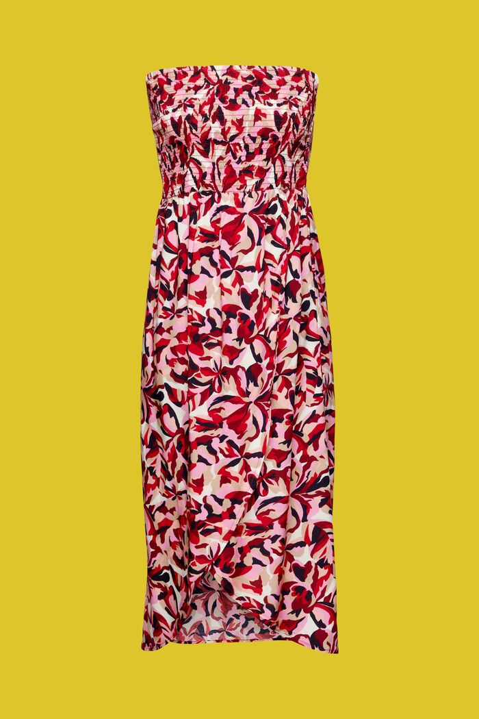 Smocked tube midi-dress with floral pattern, DARK RED, detail image number 5