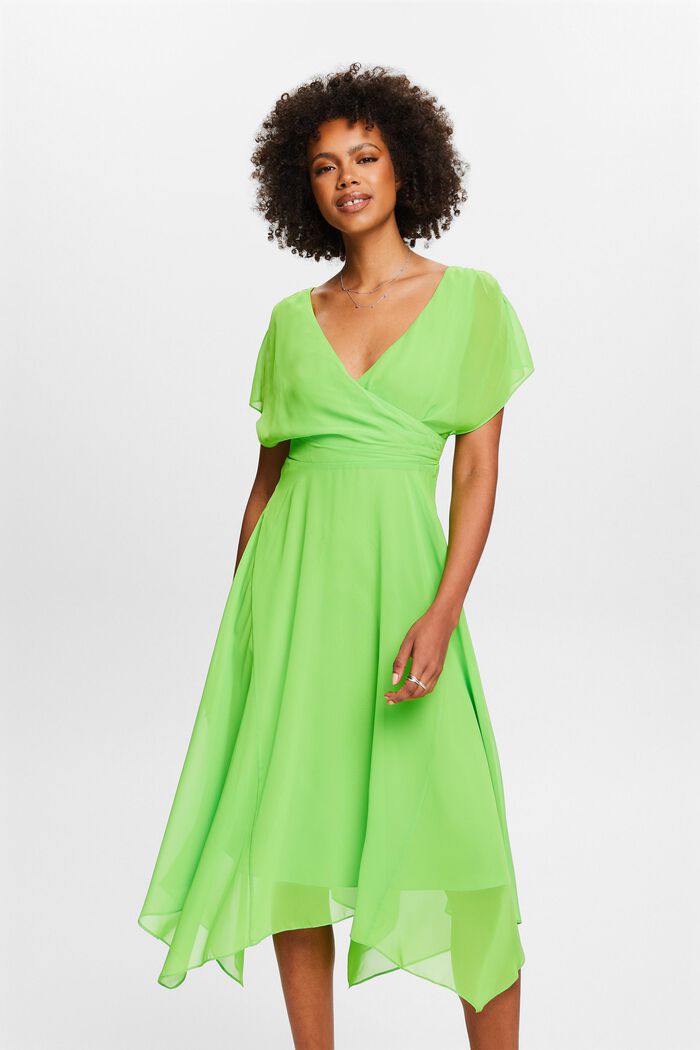 V-Neck Chiffon Maxi Dress, CITRUS GREEN, detail image number 0