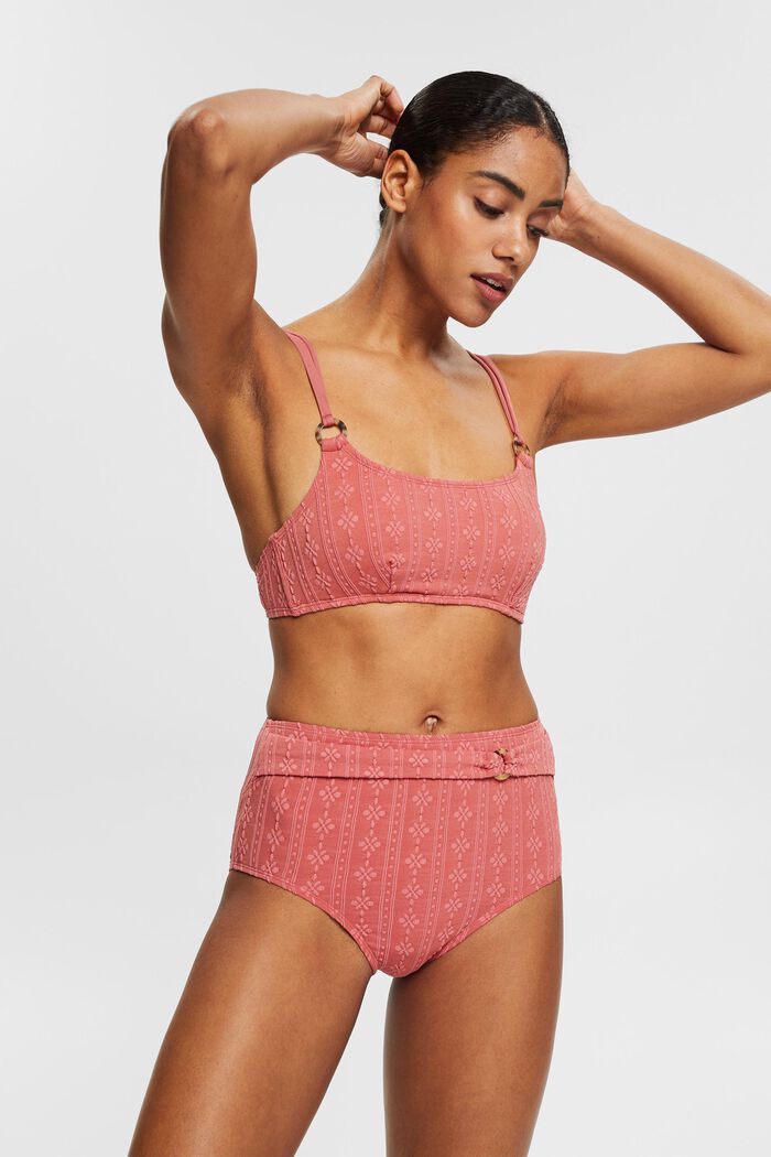 High-waisted bikini bottoms with a textured pattern, BLUSH, detail image number 0