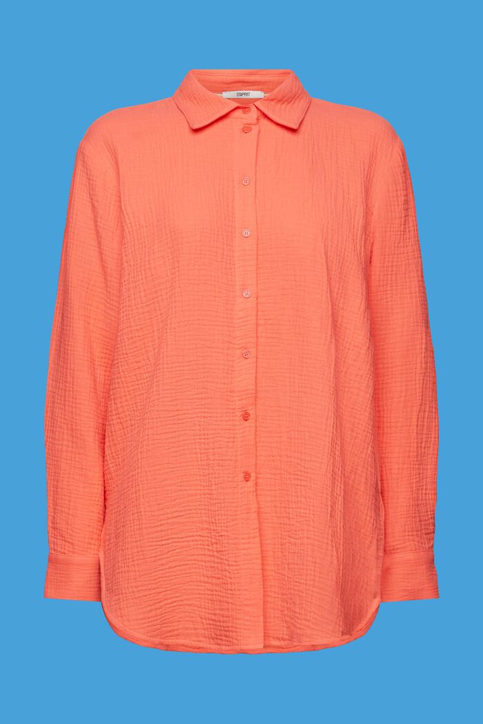 Cotton Seersucker Shirt, CORAL ORANGE, detail image number 8