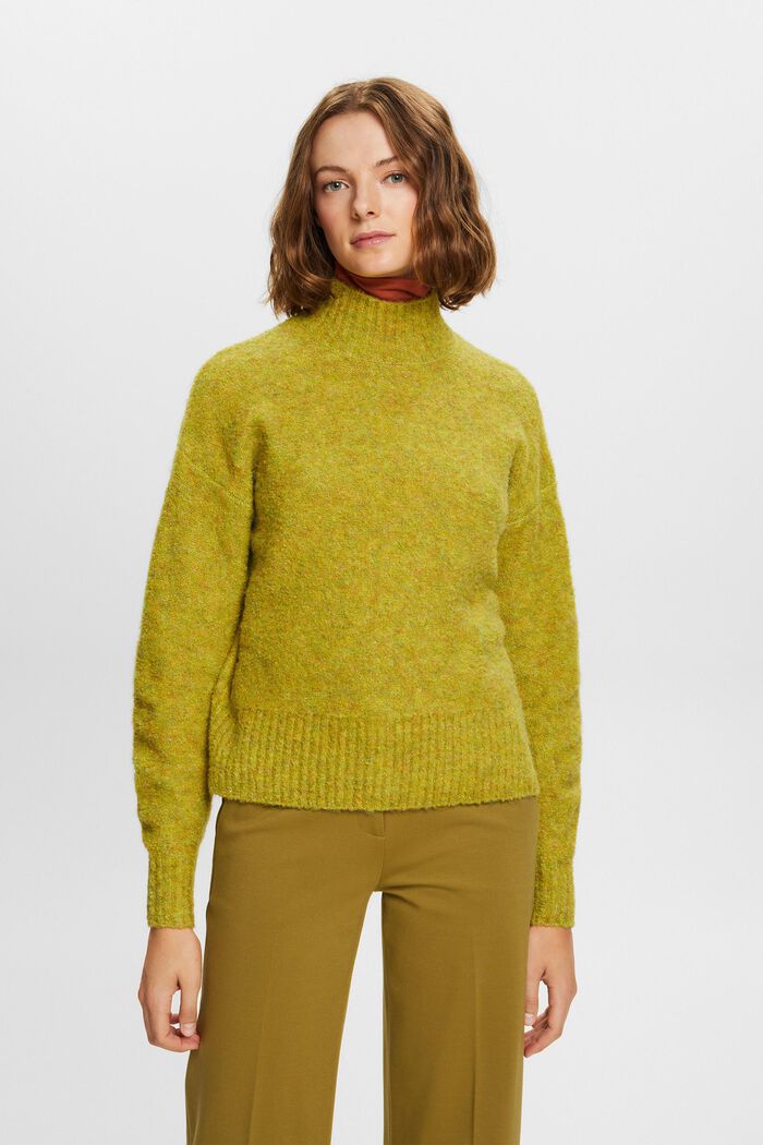 Fuzzy Mock Neck Sweater, PISTACHIO GREEN, detail image number 1