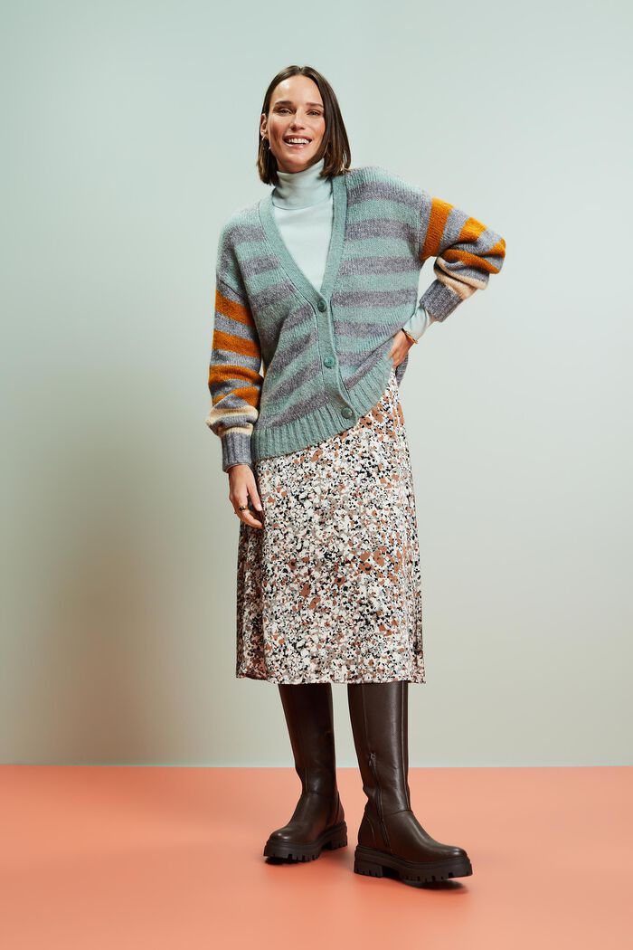 Patterned Satin Midi Skirt, LENZING™ ECOVERO™, BROWN, detail image number 4