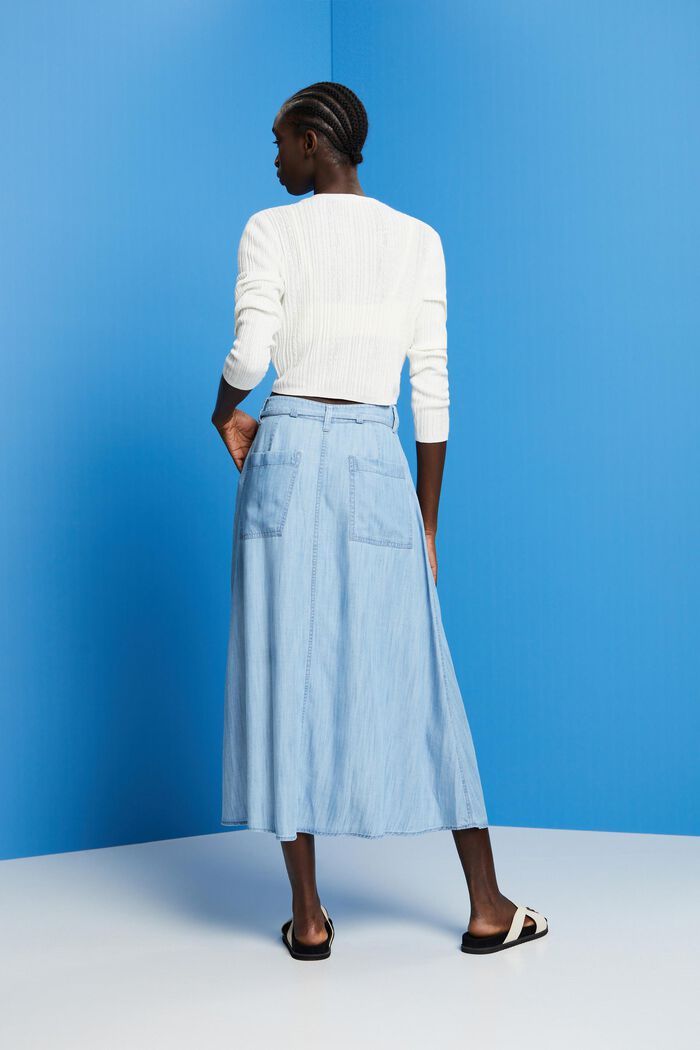 Made of TENCEL™: Denim-look midi skirt, BLUE LIGHT WASHED, detail image number 3