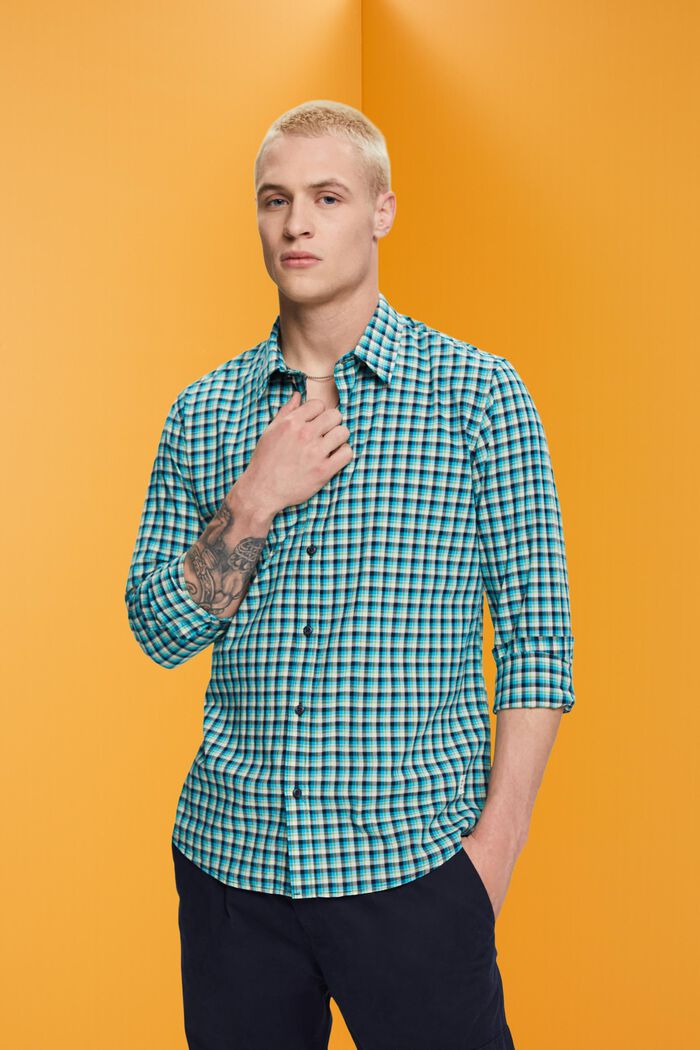 Sustainable cotton chequered shirt, AQUA GREEN, detail image number 0