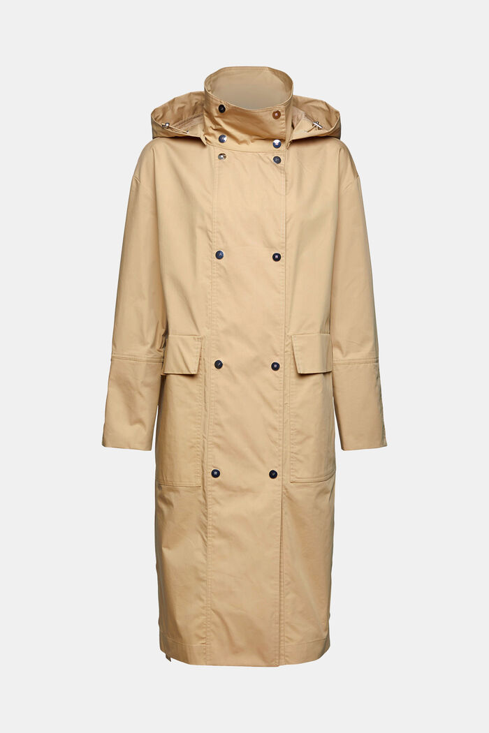 Coat with a detachable hood, CAMEL, overview