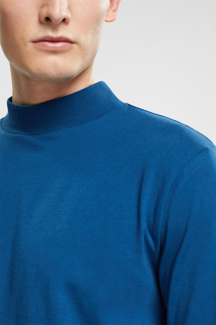 Stand-up collar long sleeve top, PETROL BLUE, detail image number 0