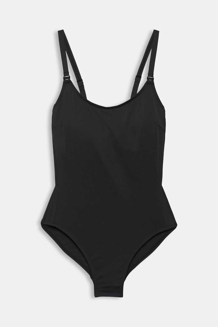 Made of recycled material: unpadded swimsuit with underwiring, BLACK, overview