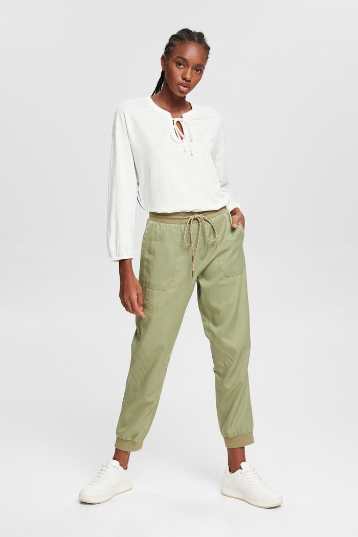 Long sleeve top in a blouse look made of blended organic cotton, OFF WHITE, overview