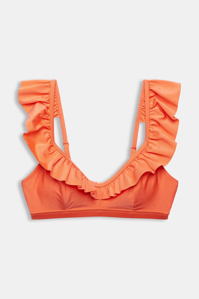 Padded top with frills, CORAL, overview