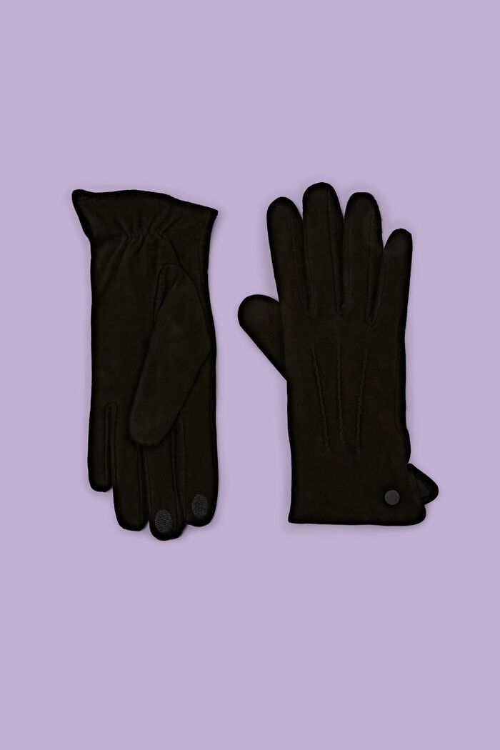 Suede Touchscreen Gloves, BLACK, detail image number 0