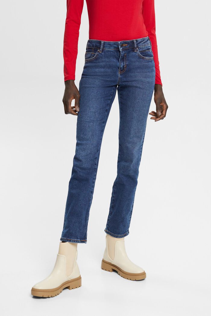 High-rise straight leg jeans, BLUE DARK WASHED, detail image number 0