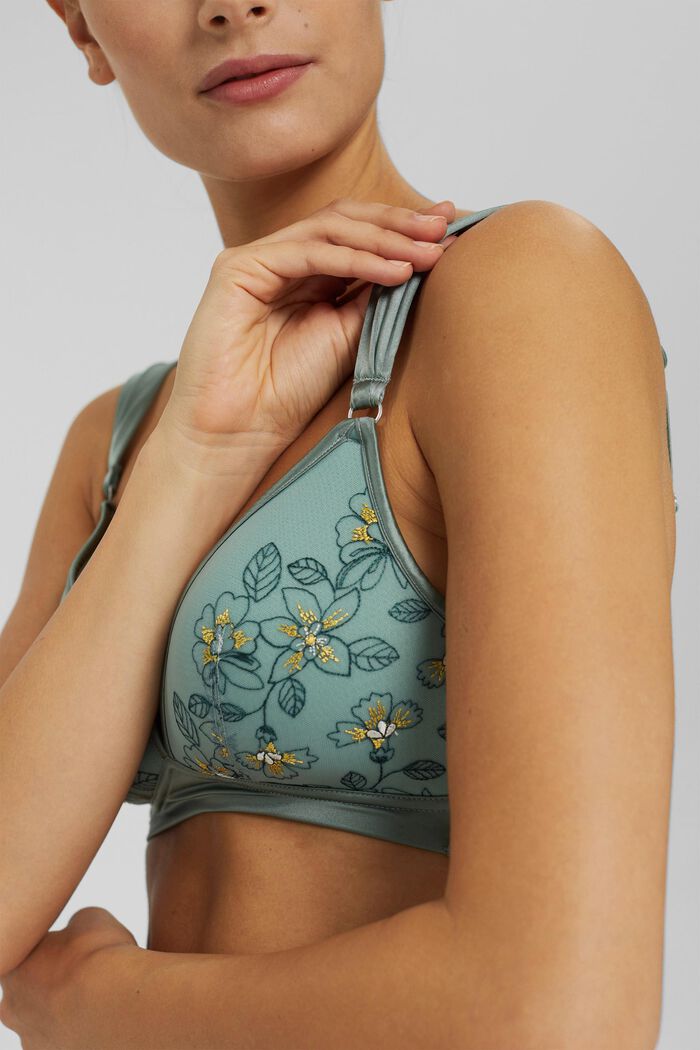 Soft mesh bra with embroidery, LEAF GREEN, detail image number 2