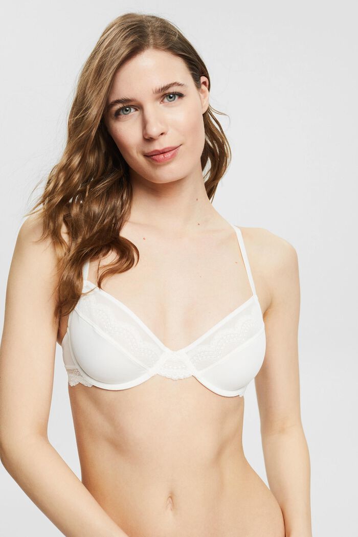 Unpadded underwire bra with lace, OFF WHITE, detail image number 4