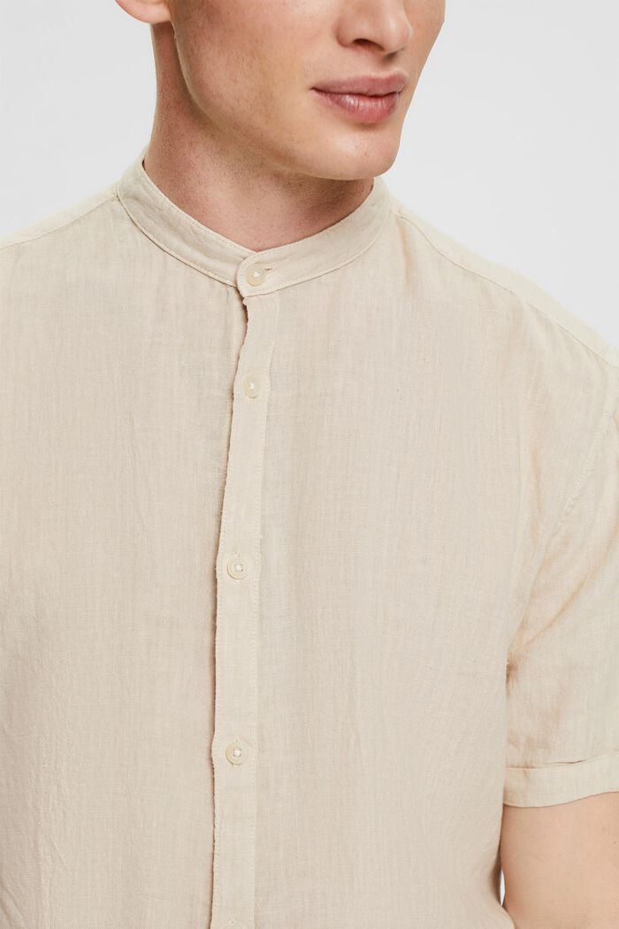 Shirt with a band collar in 100% linen, SKIN BEIGE, detail image number 2