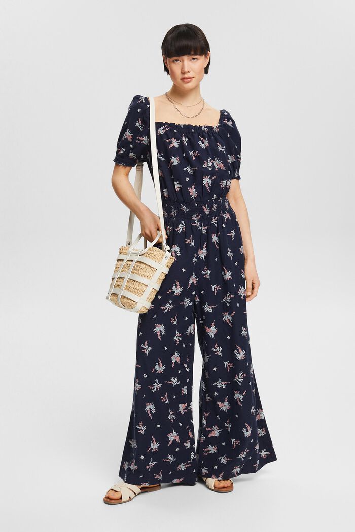 Linen blend: floral jumpsuit, NAVY, detail image number 0