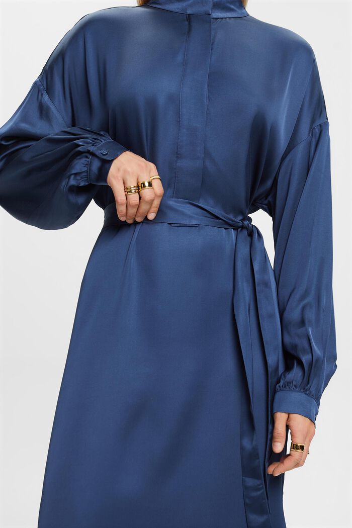 Satin Shirt Dress, GREY BLUE, detail image number 1