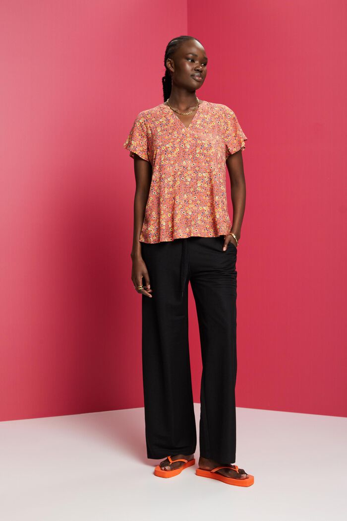 Patterned blouse, LENZING™ ECOVERO™, CORAL ORANGE, detail image number 1