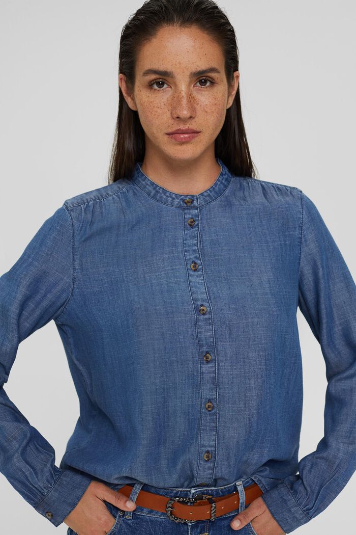 Denim blouse made of TENCEL™, BLUE DARK WASHED, overview