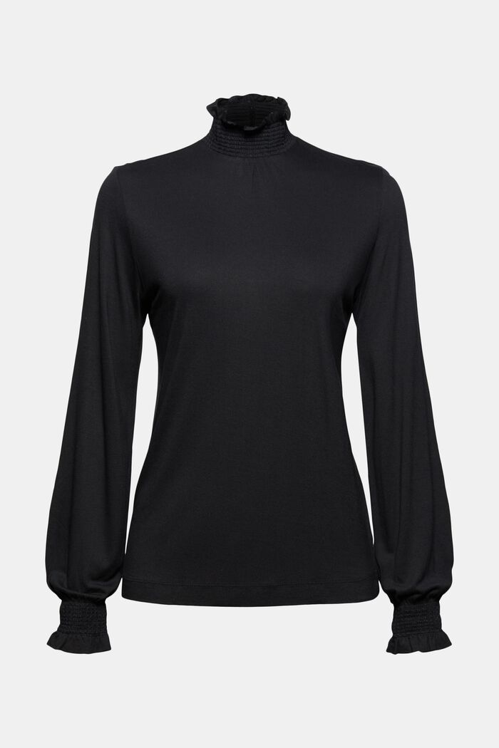 Long sleeve top with frills, LENZING™ ECOVERO™