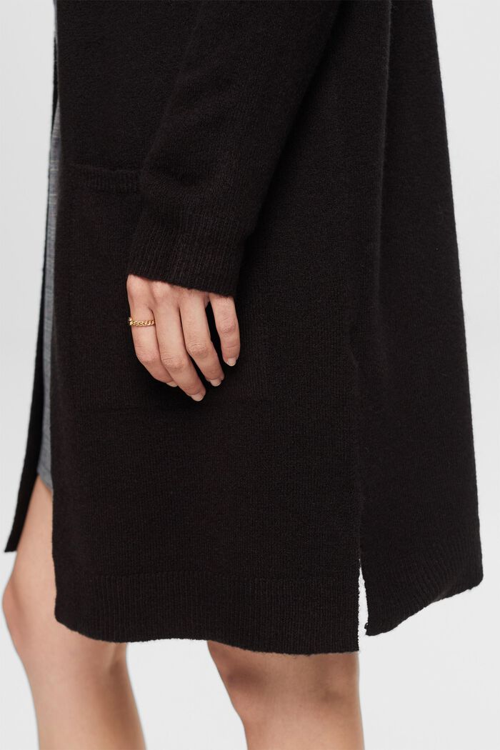 Wool-Blend Longline Open Front Cardigan, BLACK, detail image number 3