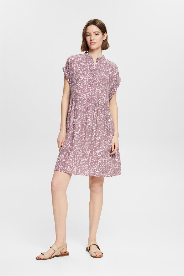 Patterned mini dress with a button placket, MAUVE, detail image number 0