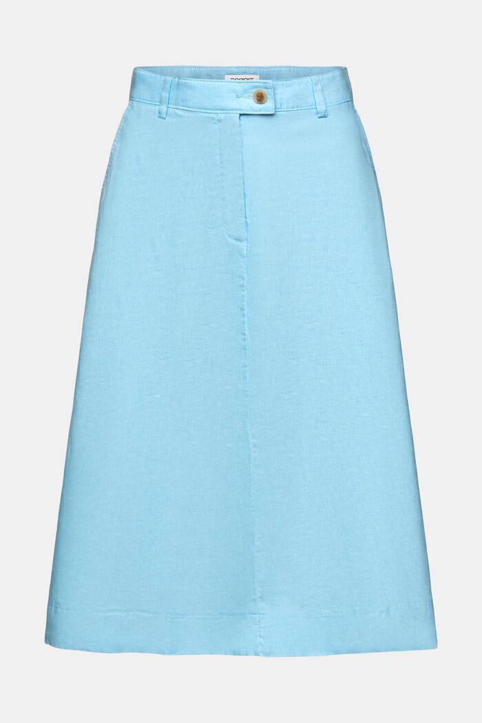 Linen A-Line Midi Skirt, LIGHT TURQUOISE, detail image number 7