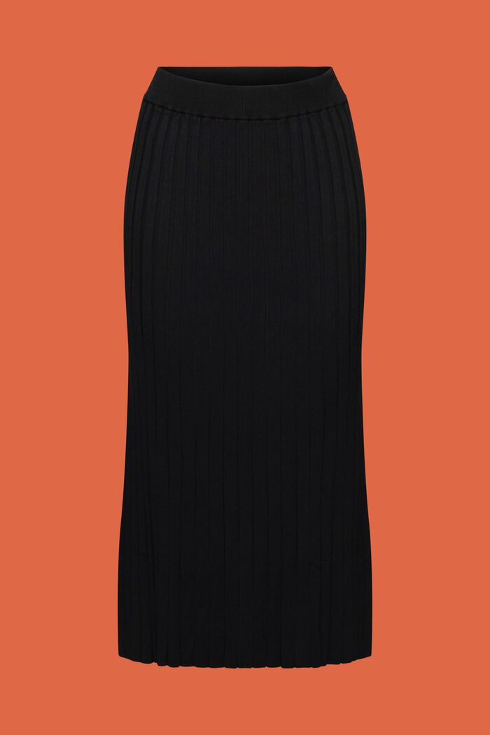 Rib-Knit Midi Skirt, BLACK, detail image number 6