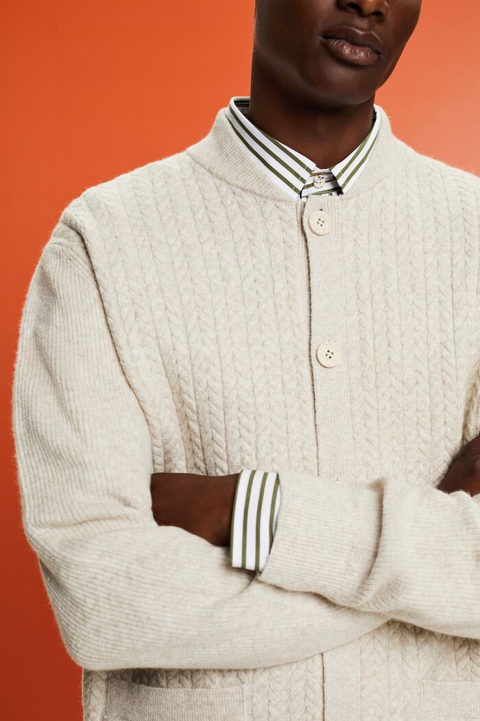 Cable Knit Bomber Cardigan, OFF WHITE, detail image number 3
