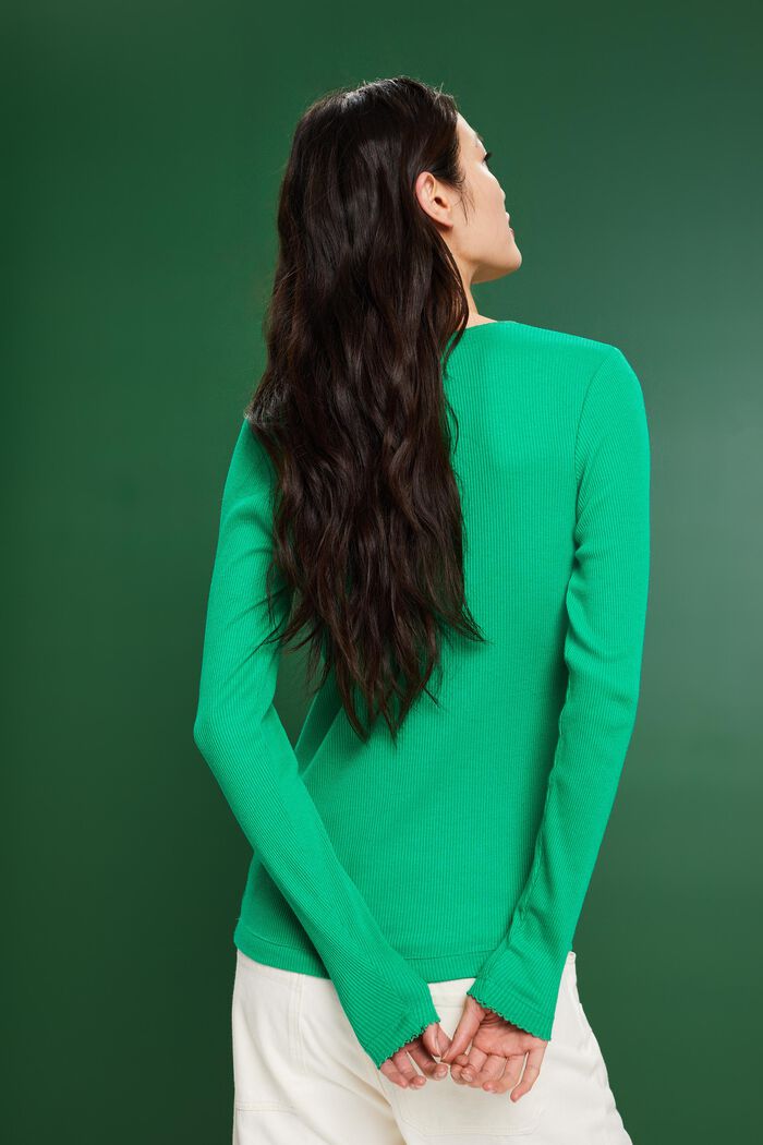 Rib-Knit Jersey Longsleeve Top, GREEN, detail image number 4