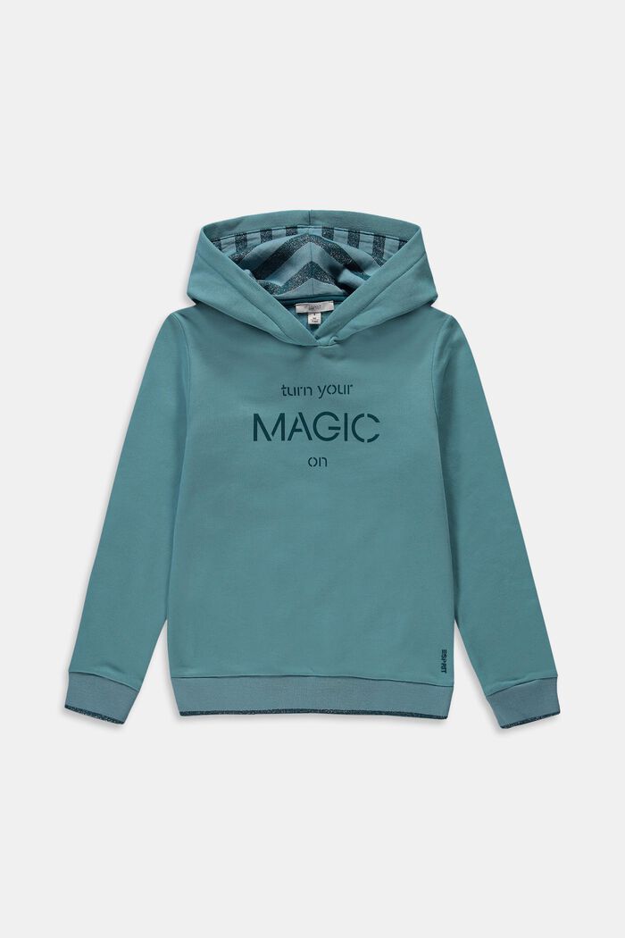 Printed hoodie, 100% cotton, LIGHT AQUA GREEN, detail image number 0