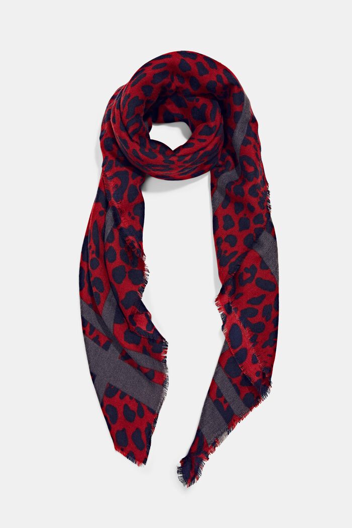 Recycled: leopard pattern scarf, DARK RED, detail image number 0