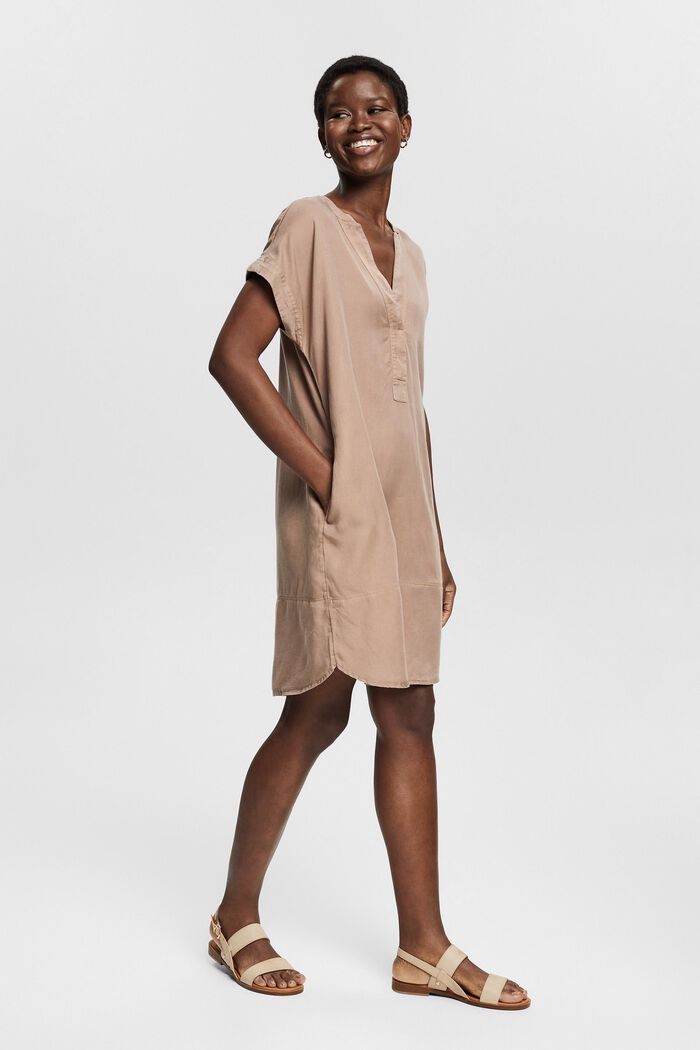 Made of TENCEL™:  tunic dress with a belt, TAUPE, detail image number 1