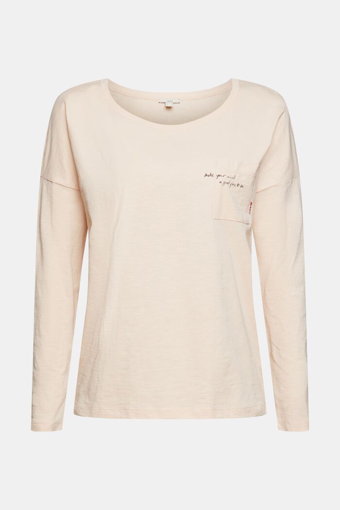 Long sleeve top with lettering, organic cotton, NUDE, overview