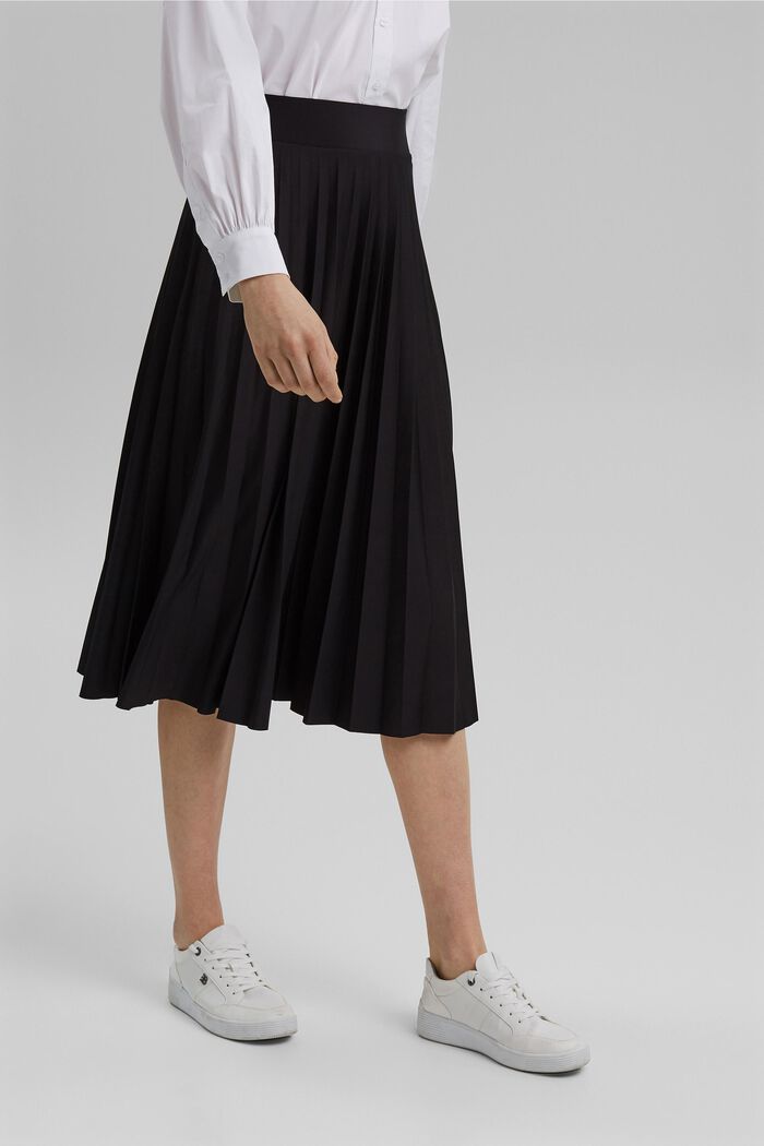 Recycled: Pleated skirt with an elasticated waistband, BLACK, detail image number 0