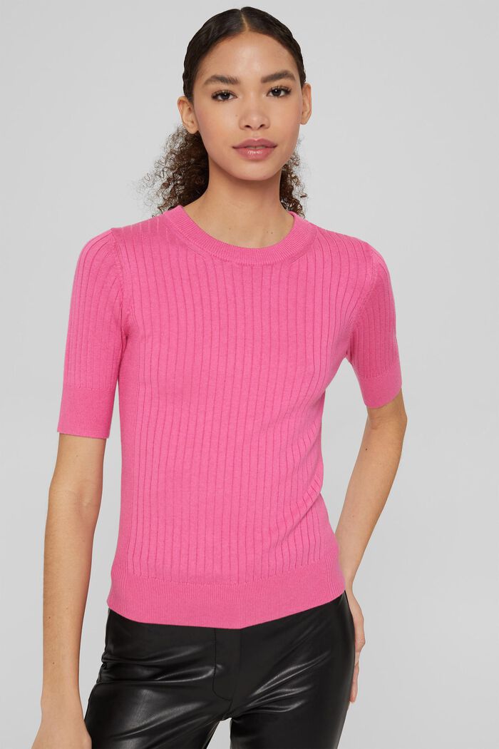 Ribbed short sleeve jumper, organic cotton, PINK, detail image number 0
