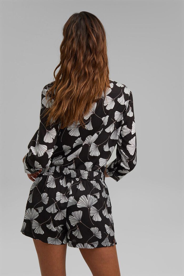 Pyjama shorts with a gingko print, LENZING™ ECOVERO™, BLACK, detail image number 3