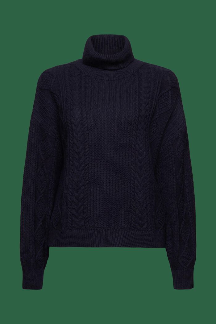 Cable Knit Turtleneck Sweater, NAVY, detail image number 7