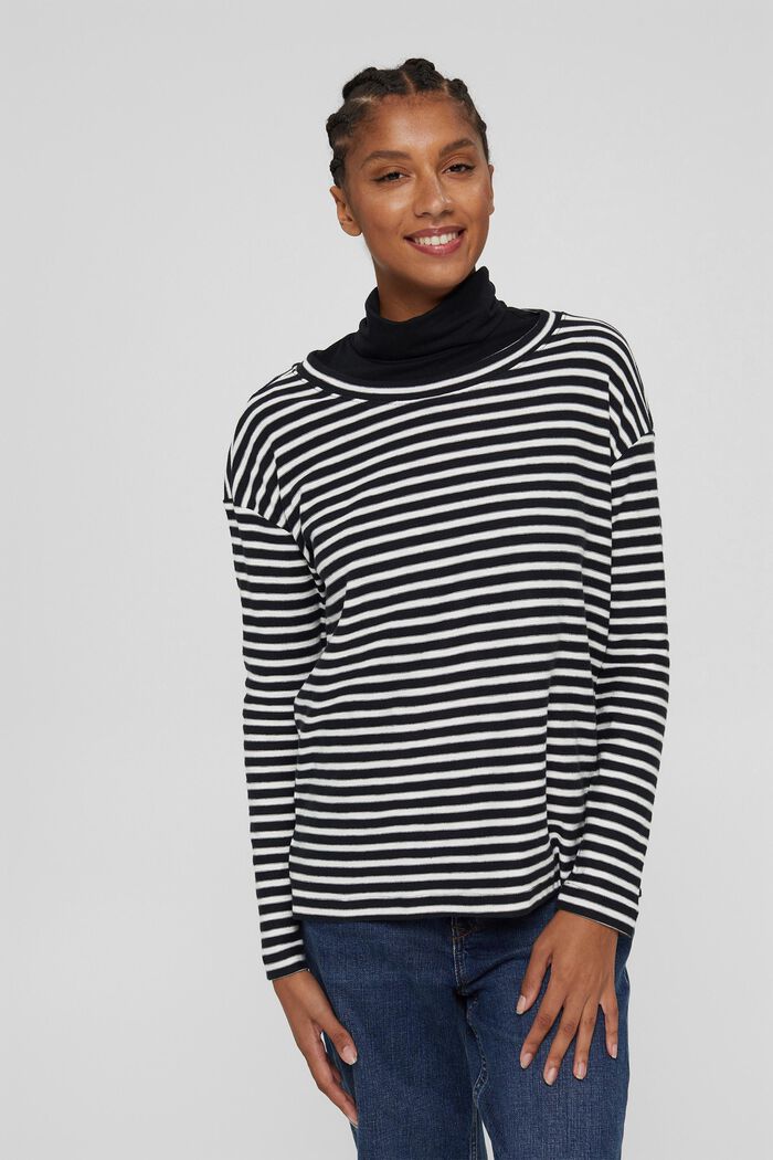 Striped long sleeve top in 100% organic cotton, BLACK, detail image number 0