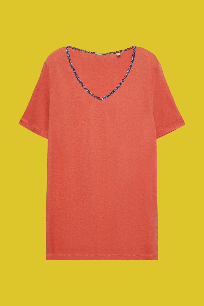 CURVY t-shirt with floral piping, TENCEL™, ORANGE RED, detail image number 0